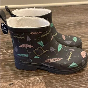 Women’s Ankle Rain Boots Gray Umbrella Size 7 New
